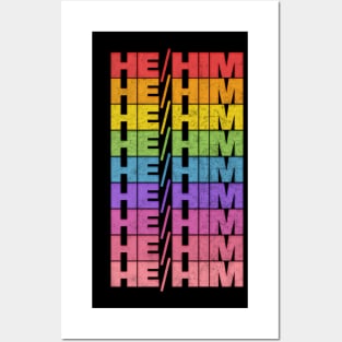 He/Him Pronouns /// Retro Faded Design Posters and Art